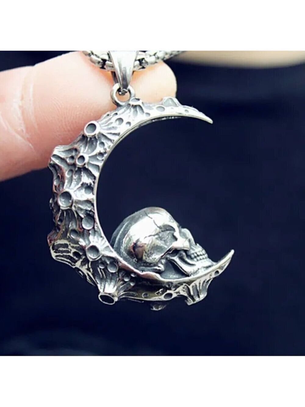 Large Crescent Moon and Skulls Gothic Necklace / Pendant (#1341)